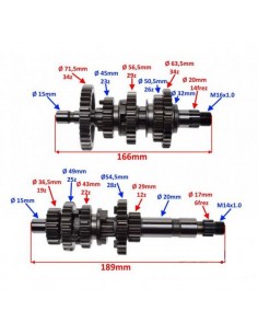wymiary trybów wałków skrzyni biegów do BASHAN BS250S-5