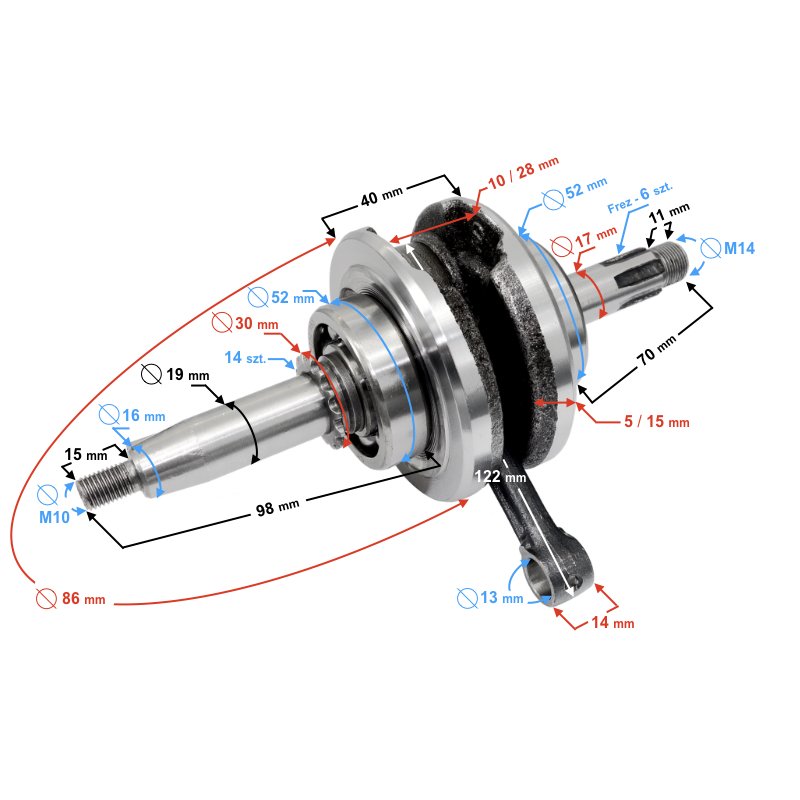 Wał korbowy quad atv  50 70 firmy Moretti