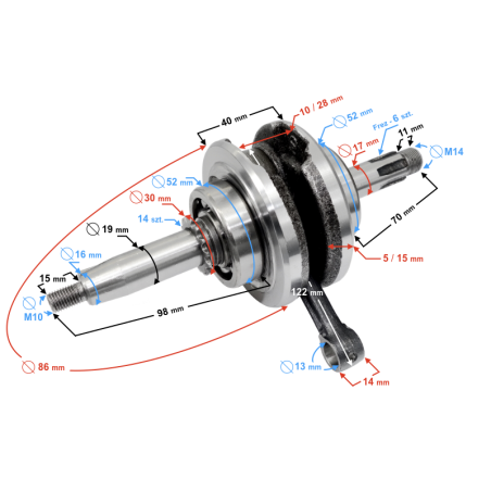 Wał korbowy quad atv  50 70 firmy Moretti