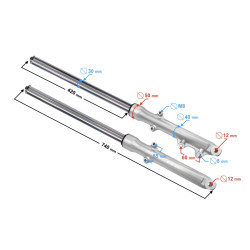 wymiary amortyzatorów przednich do Romet Chart 50