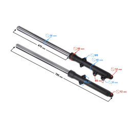 Wymiary amortyzatorów przód przednich do Barton Volcano 50 125 Classic lag