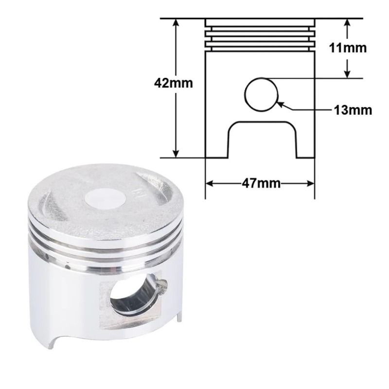 Aluminiowy tłok 47mm do Benda YX50CF
Keeway Leone 50 
Loncin LX50Q-5 
Yingang YG48Q-5