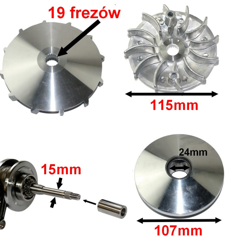 Wariator do Huatian HT125T-9 Wangye WY125T-23 Tamoretti Retro 125  wymiary