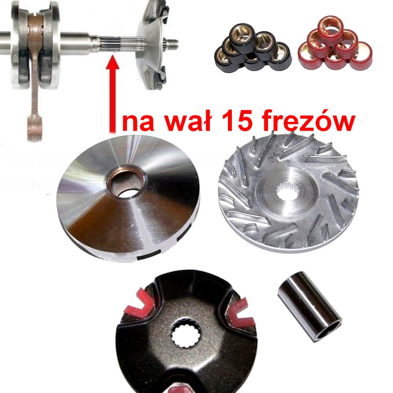 Sportowy wariator skuter 2T na wał 16mm 15 frezów tuning skutera dwusuwowego